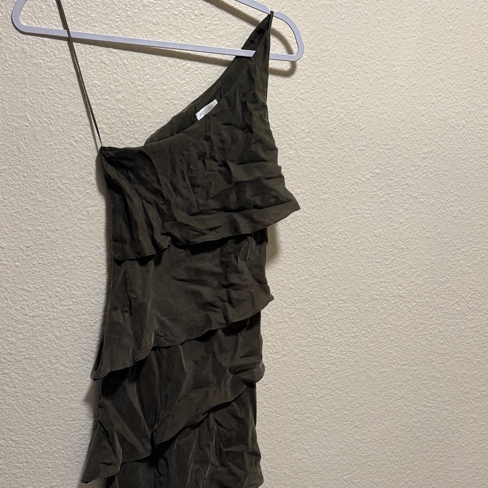 Posse Steel Olive One-Shoulder Ruffle Dress